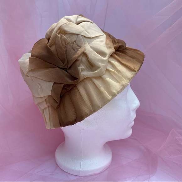 Vintage 2-Tone Brown Bucket Fascinator Hat - Picture 2 of 8